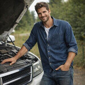 Dickies Dark Blue Denim Button Down Shirt, Size Medium